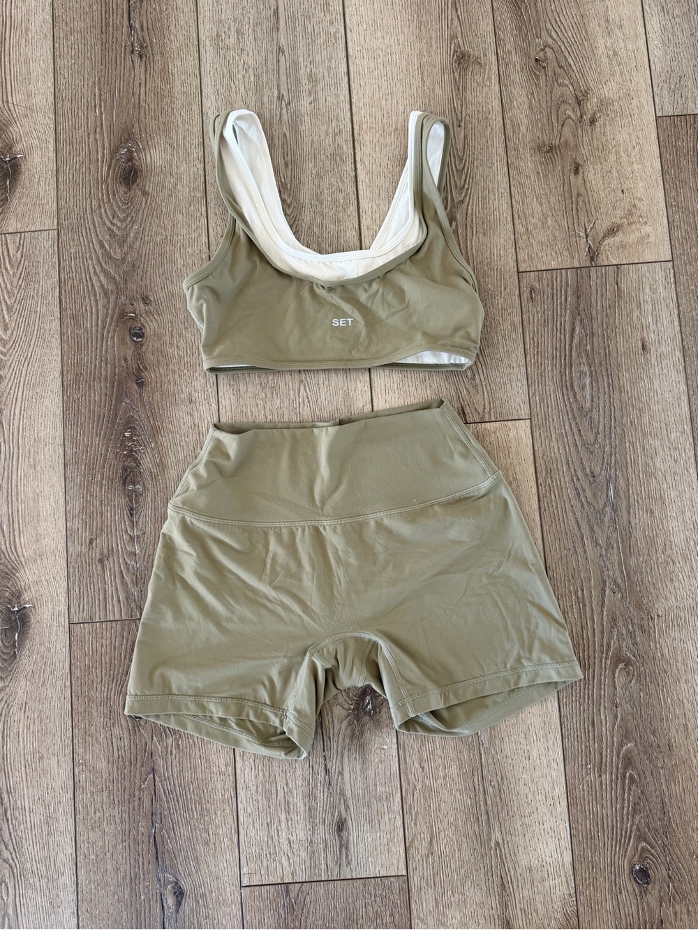 SET Active Olive Green Scoop Crop & High-Waist Athletic Shorts